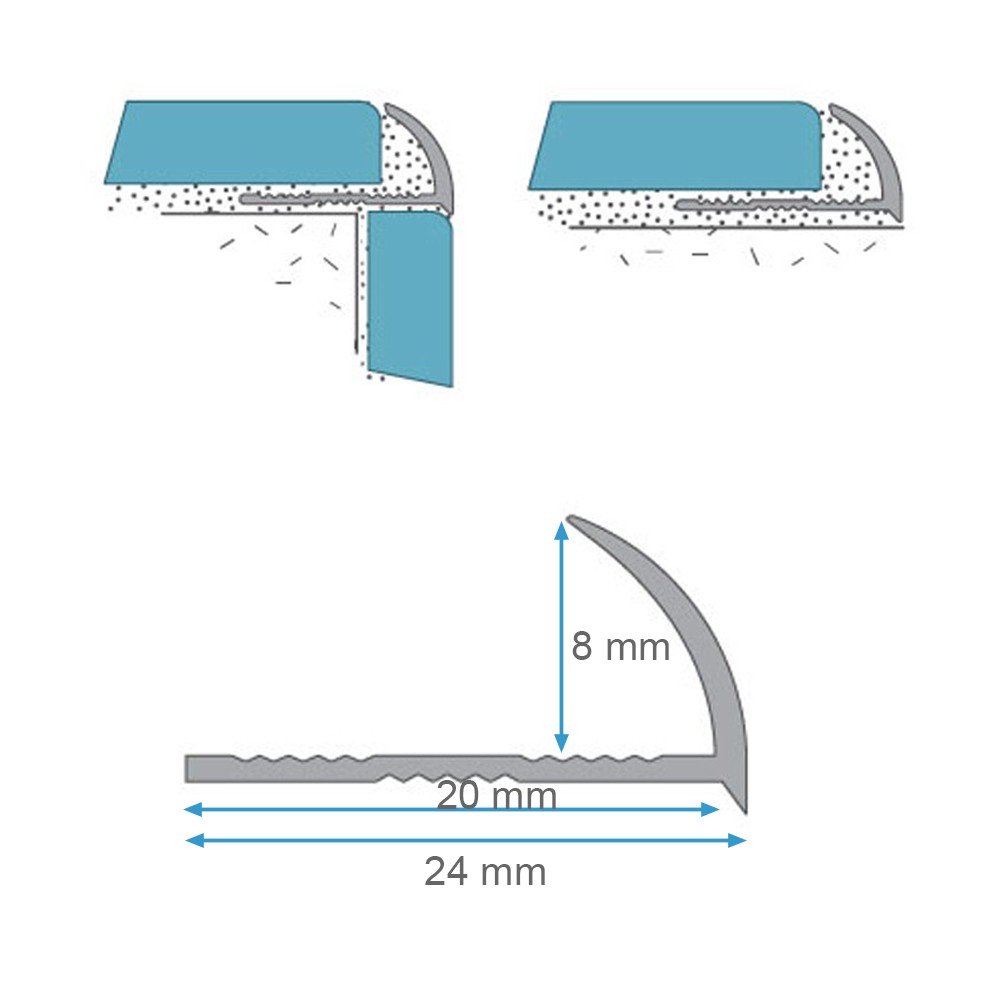 Profilé de finition arrondi pour murs en aluminium anodisé L. 250 cm x H. 6  mm argent