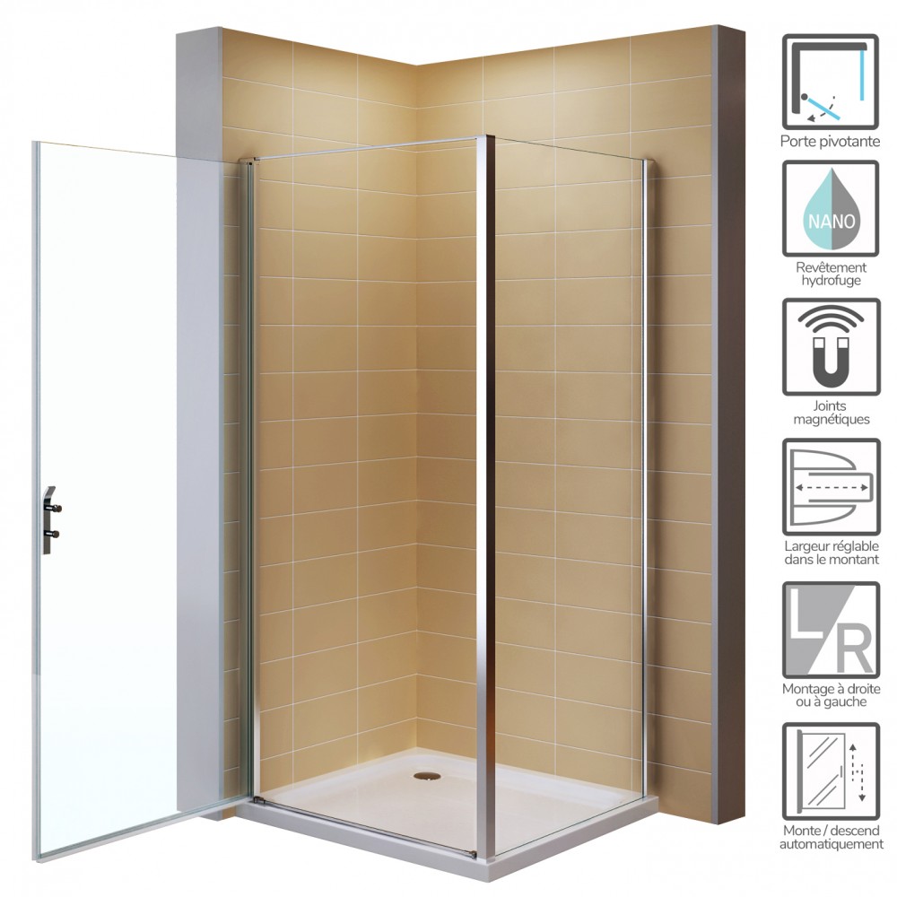 NIKY Porte et paroi de douche d'angle H. 195 cm en verre 8 mm