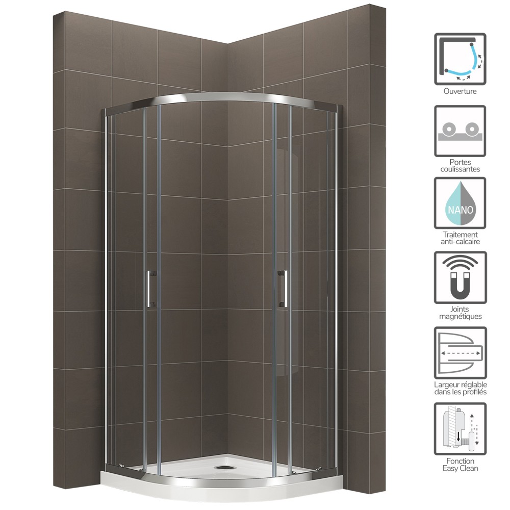 TIBY Cabine de douche porte arrondie coulissante marque Saniverre