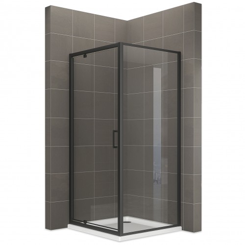 IBEABLACK Cabine de douche noire porte pivotante