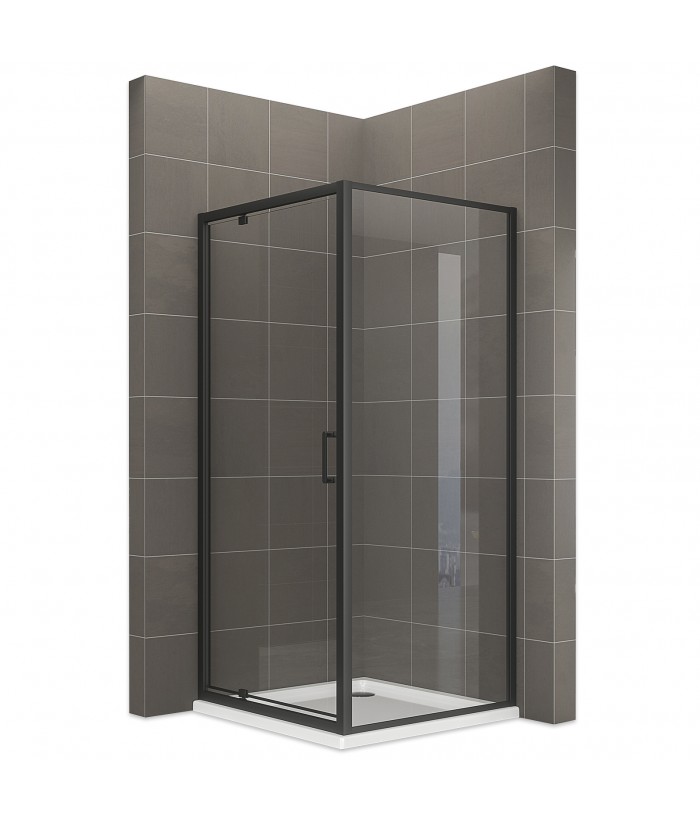 IBEABLACK Cabine de douche noire porte pivotante