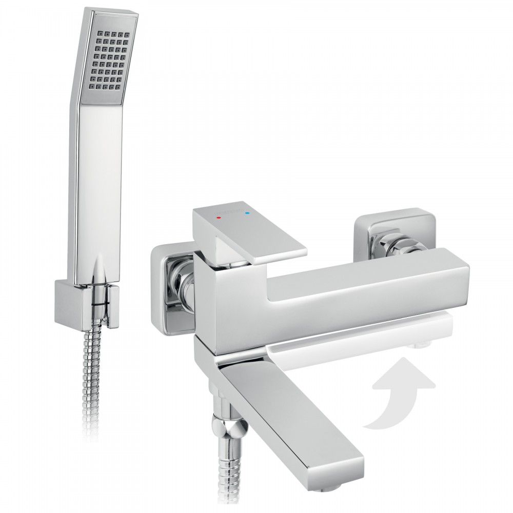 ALGEO SQUARE Mitigeur bain-lavabo-douche bec pivotant extra-long