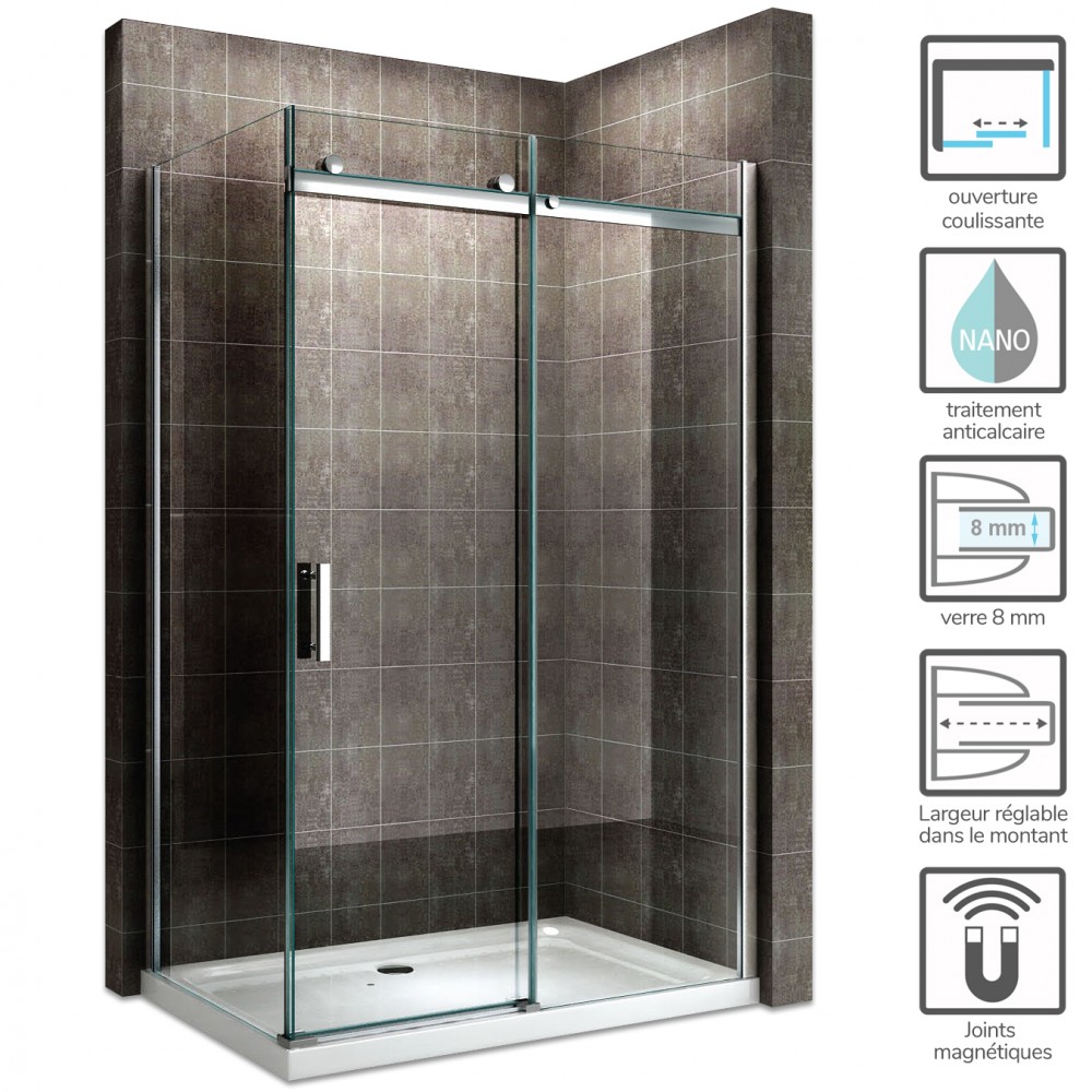 ALIXA Paroi de douche d'angle porte coulissante en verre 8 mm