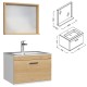 RUBITE 60 cm meuble salle de bain chêne tiroir 1 vasque + miroir cadre