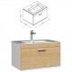 RUBITE 70 cm meuble salle de bain chêne tiroir 1 vasque