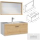 RUBITE 90 cm meuble salle de bain chêne tiroir 1 vasque + miroir cadre