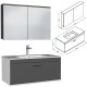 RUBITE 100 cm meuble salle de bain tiroir anthracite 1 vasque + 1 miroir armoire