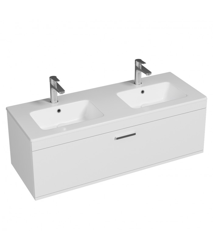 RUBITE 120 cm meuble salle de bain blanc double vasque 1 tiroir