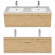 RUBITE 120 cm meuble salle de bain chêne double vasque 1 tiroir