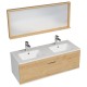 RUBITE 120 cm meuble salle de bain chêne double vasque 1 tiroir + miroir cadre
