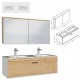 RUBITE 120 cm meuble salle de bain chêne double vasque 1 tiroir + miroir armoire