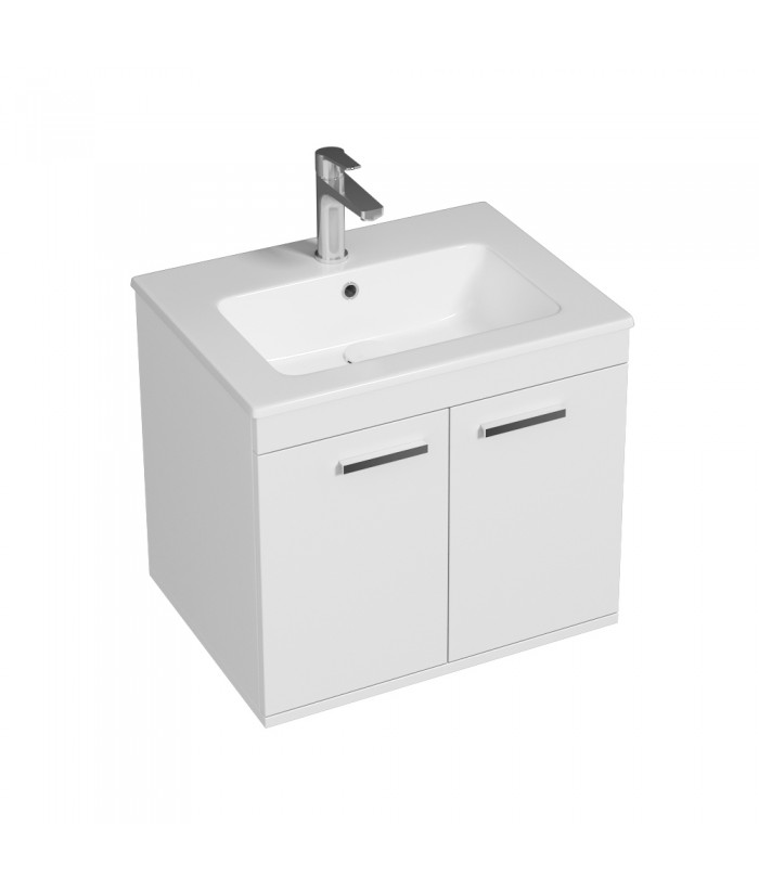 RUBITE 60 cm meuble salle de bain blanc simple vasque 2 portes