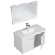RUBITE 90 cm meuble salle de bain blanc simple vasque 2 portes + miroir cadre
