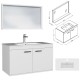 RUBITE 90 cm meuble salle de bain blanc simple vasque 2 portes + miroir cadre