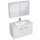 RUBITE 90 cm meuble salle de bain blanc simple vasque 2 portes + miroir armoire