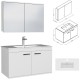 RUBITE 90 cm meuble salle de bain blanc simple vasque 2 portes + miroir armoire