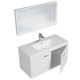 RUBITE 100 cm meuble salle de bain blanc simple vasque 2 portes + miroir cadre