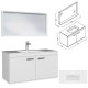 RUBITE 100 cm meuble salle de bain blanc simple vasque 2 portes + miroir cadre