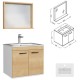 RUBITE 60 cm meuble salle de bain chêne simple vasque 2 portes + miroir cadre