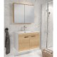 RUBITE 60 cm meuble salle de bain chêne simple vasque 2 portes + miroir armoire