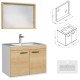 RUBITE 70 cm meuble salle de bain chêne simple vasque 2 portes + miroir cadre