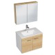 RUBITE 70 cm meuble salle de bain chêne simple vasque 2 portes + miroir armoire