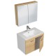 RUBITE 70 cm meuble salle de bain chêne simple vasque 2 portes + miroir armoire