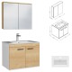 RUBITE 70 cm meuble salle de bain chêne simple vasque 2 portes + miroir armoire