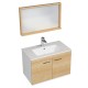 RUBITE 80 cm meuble salle de bain chêne simple vasque 2 portes + miroir cadre