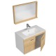 RUBITE 80 cm meuble salle de bain chêne simple vasque 2 portes + miroir cadre