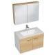 RUBITE 80 cm meuble salle de bain chêne simple vasque 2 portes + miroir armoire