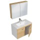 RUBITE 80 cm meuble salle de bain chêne simple vasque 2 portes + miroir armoire