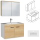 RUBITE 80 cm meuble salle de bain chêne simple vasque 2 portes + miroir armoire