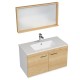 RUBITE 90 cm meuble salle de bain chêne simple vasque 2 portes + miroir cadre