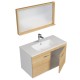 RUBITE 90 cm meuble salle de bain chêne simple vasque 2 portes + miroir cadre