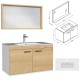 RUBITE 90 cm meuble salle de bain chêne simple vasque 2 portes + miroir cadre