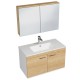 RUBITE 90 cm meuble salle de bain chêne simple vasque 2 portes + miroir armoire