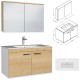 RUBITE 90 cm meuble salle de bain chêne simple vasque 2 portes + miroir armoire