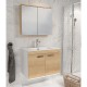 RUBITE 90 cm meuble salle de bain chêne simple vasque 2 portes + miroir armoire