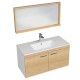 RUBITE 100 cm meuble salle de bain chêne simple vasque 2 portes + miroir cadre