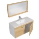 RUBITE 100 cm meuble salle de bain chêne simple vasque 2 portes + miroir cadre