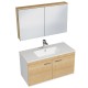 RUBITE 100 cm meuble salle de bain chêne simple vasque 2 portes + miroir armoire