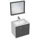 RUBITE 60 cm meuble salle de bain anthracite simple vasque 2 portes + miroir cadre