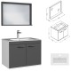 RUBITE 70 cm meuble salle de bain anthracite simple vasque 2 portes + miroir cadre