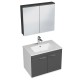 RUBITE 70 cm meuble salle de bain anthracite simple vasque 2 portes + miroir armoire