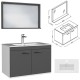 RUBITE 80 cm meuble salle de bain anthracite simple vasque 2 portes + miroir cadre