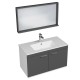 RUBITE 90 cm meuble salle de bain anthracite simple vasque 2 portes + miroir cadre