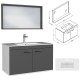 RUBITE 90 cm meuble salle de bain anthracite simple vasque 2 portes + miroir cadre