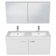 RUBITE 120 cm meuble salle de bain blanc double vasque 2 portes + miroir armoire