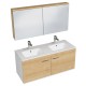 RUBITE 120 cm meuble salle de bain chêne double vasque 2 portes + miroir armoire